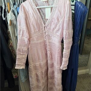 Pink Lace Button-Down Dress